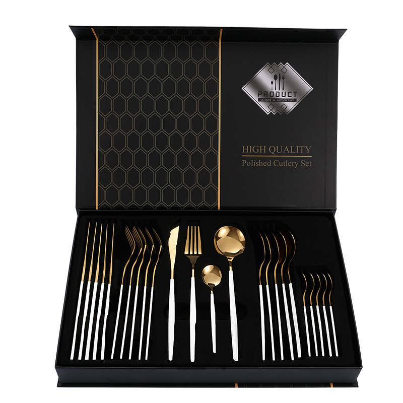 WONDERFUL Manufacturer Wholesale Gold 24pcs Portugal Flatware Colorful Kitchen Wedding Silverware Gold Stainless Steel Cutlery Set