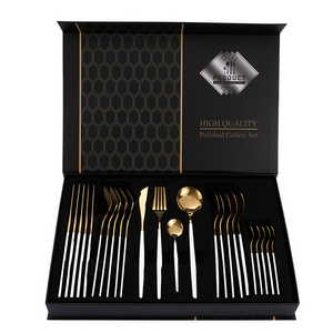 WONDERFUL Manufacturer Wholesale Gold 24pcs Portugal Flatware Colorful Kitchen Wedding Silverware Gold Stainless Steel Cutlery Set