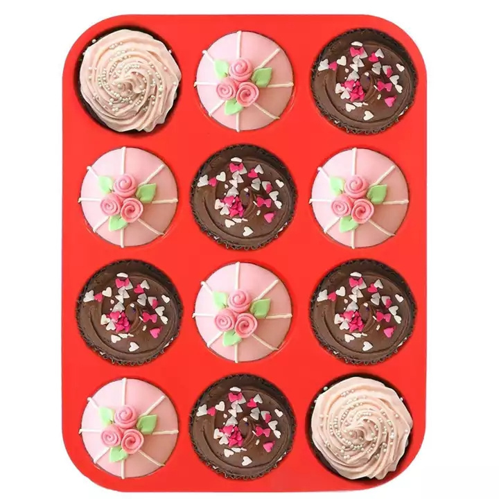 WONDERFUL Factory Wholesale 12 Holes Bake Cake Mini Cup Jumbo Tray Pans Baking Silicone Cupcake Muffin Pan