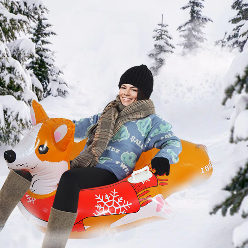 Inflatable Snow Tube With Handle Carton corgi Design Snow Sleds Outdoor Sports Inflatable Snow Tube for Kids