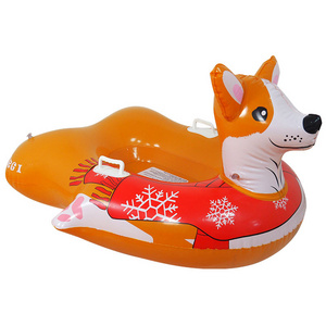 Inflatable Snow Tube With Handle Carton corgi Design Snow Sleds Outdoor Sports Inflatable Snow Tube for Kids