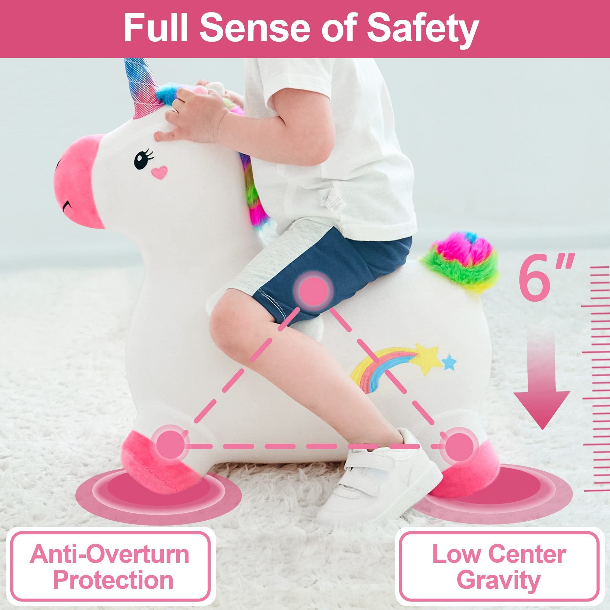 Outdoor Indoor Ride on Bouncer Toy Toddler Girl Bouncing Animal Hopper Unicorn Inflatable Plush Hopping Toy