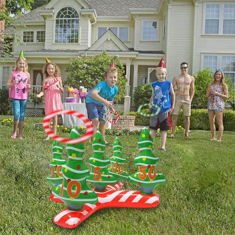 New Design Eco-friendly PVC Multiplayer Party Game Toy Inflatable Christmas Tree Party Decoration Ring Toss Game for kids adults