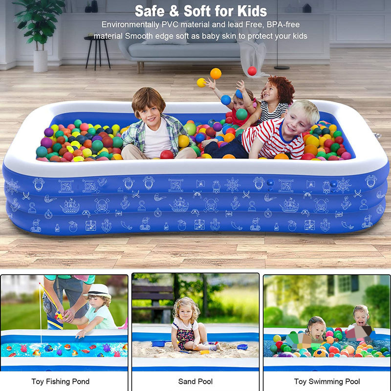 Inflatable Swimming Pool for Kids and Adults, Full-Sized Family Kiddie Blow up Swim Pools with Canopy Portable