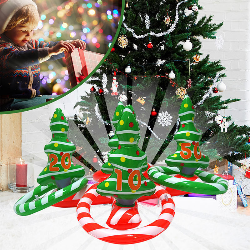 New Design Eco-friendly PVC Multiplayer Party Game Toy Inflatable Christmas Tree Party Decoration Ring Toss Game for kids adults