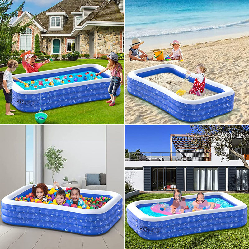 Inflatable Swimming Pool for Kids and Adults, Full-Sized Family Kiddie Blow up Swim Pools with Canopy Portable