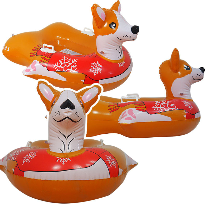 Inflatable Snow Tube With Handle Carton corgi Design Snow Sleds Outdoor Sports Inflatable Snow Tube for Kids