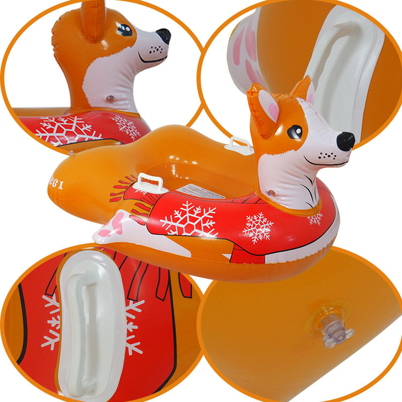 Inflatable Snow Tube With Handle Carton corgi Design Snow Sleds Outdoor Sports Inflatable Snow Tube for Kids