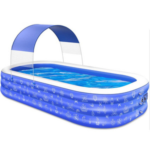 Inflatable Swimming Pool for Kids and Adults, Full-Sized Family Kiddie Blow up Swim Pools with Canopy Portable