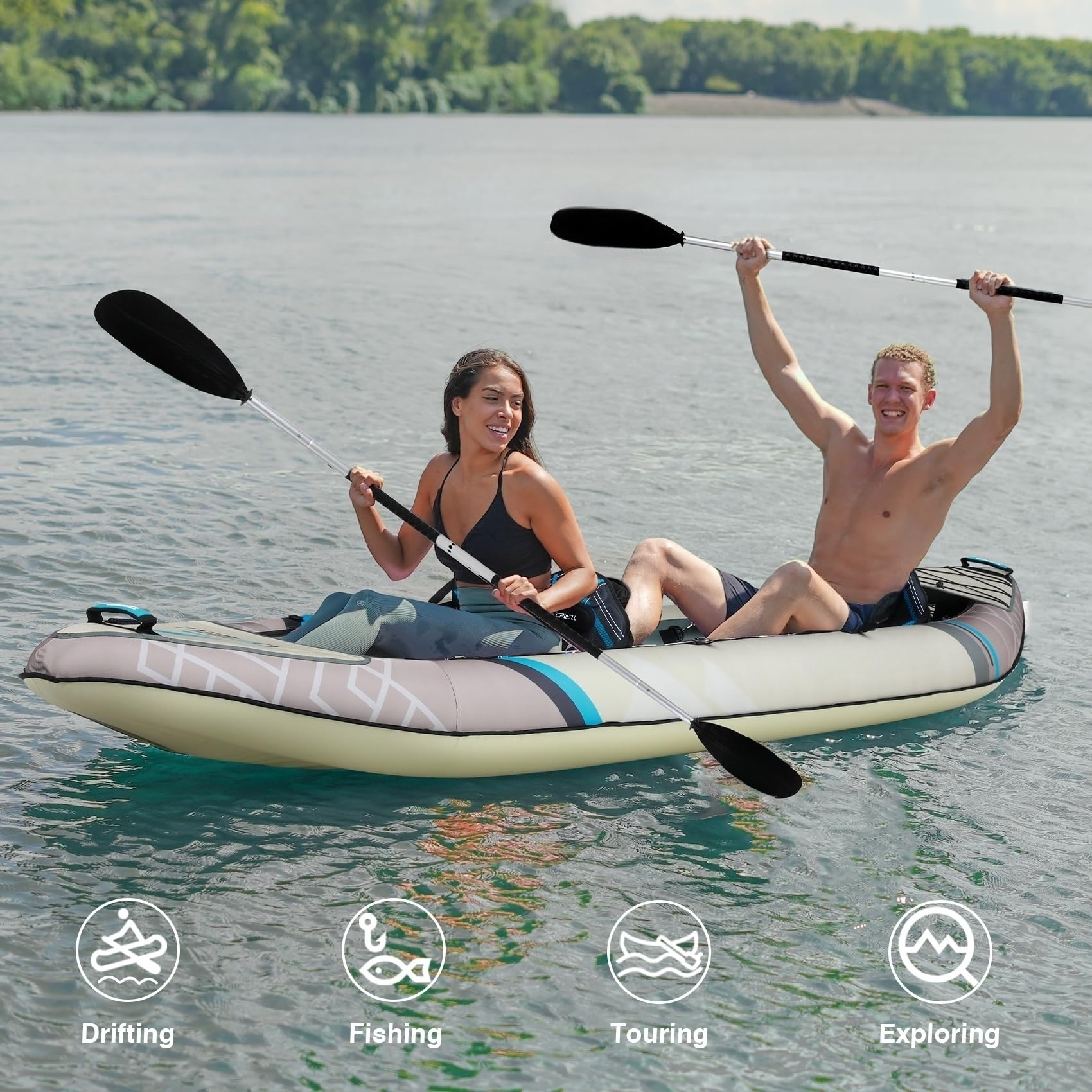 Custom Durable PVC Inflatable Kayak  2 Person Portable Folding Fishing Boat Outdoor Kayaks Sport Fishing Canoe Big Kayak