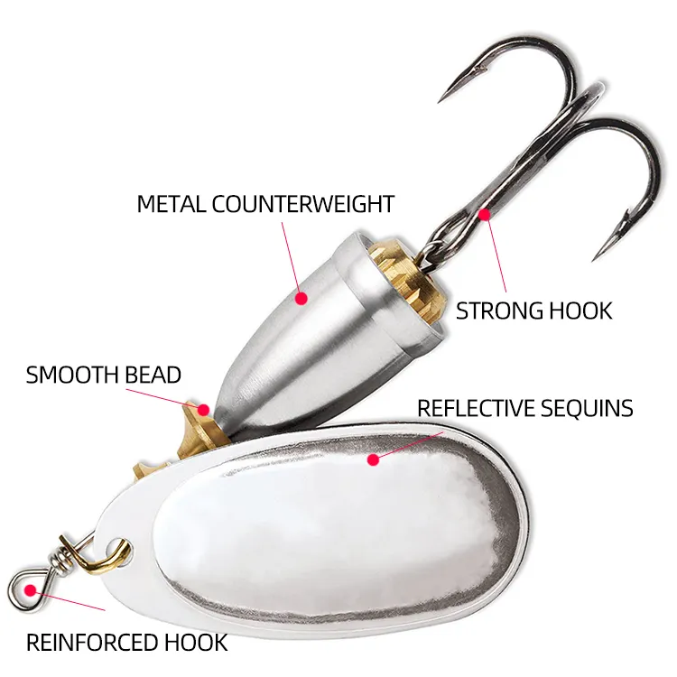 5pcs/bag Custom Blades Bell Shape Metal Spoon Spinner bait Fishing Spinner Lures With Treble Hooks