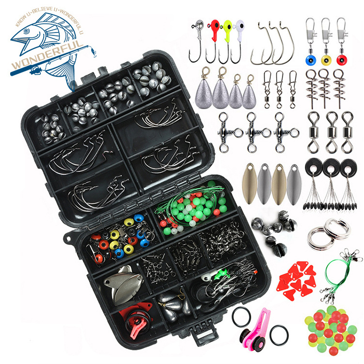 188pcs Small Swivel Connector Sinker Colors Bead Sequins Spoon Lead Head Crank Hook Fishing Accessories Kit