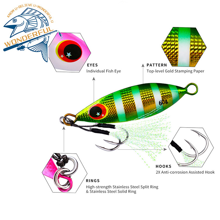 10g20g30g40g50g Artificial Metal Hard Bionic Luminous Big Game Sinking Slow Jigging Lead Fishing Lure