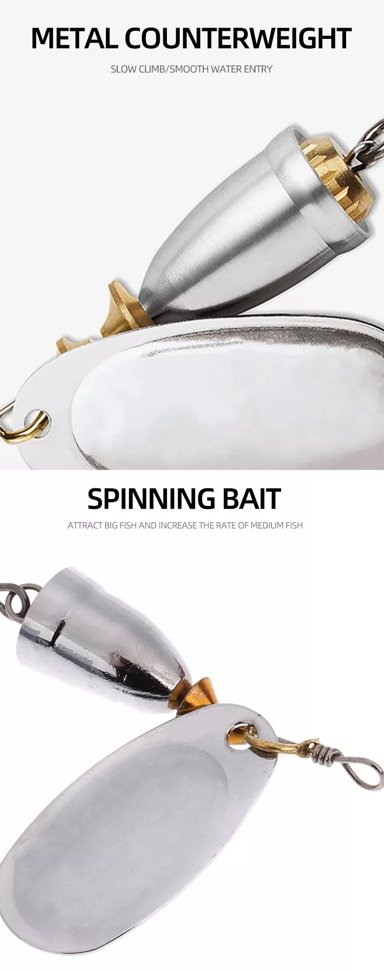 5pcs/bag Custom Blades Bell Shape Metal Spoon Spinner bait Fishing Spinner Lures With Treble Hooks