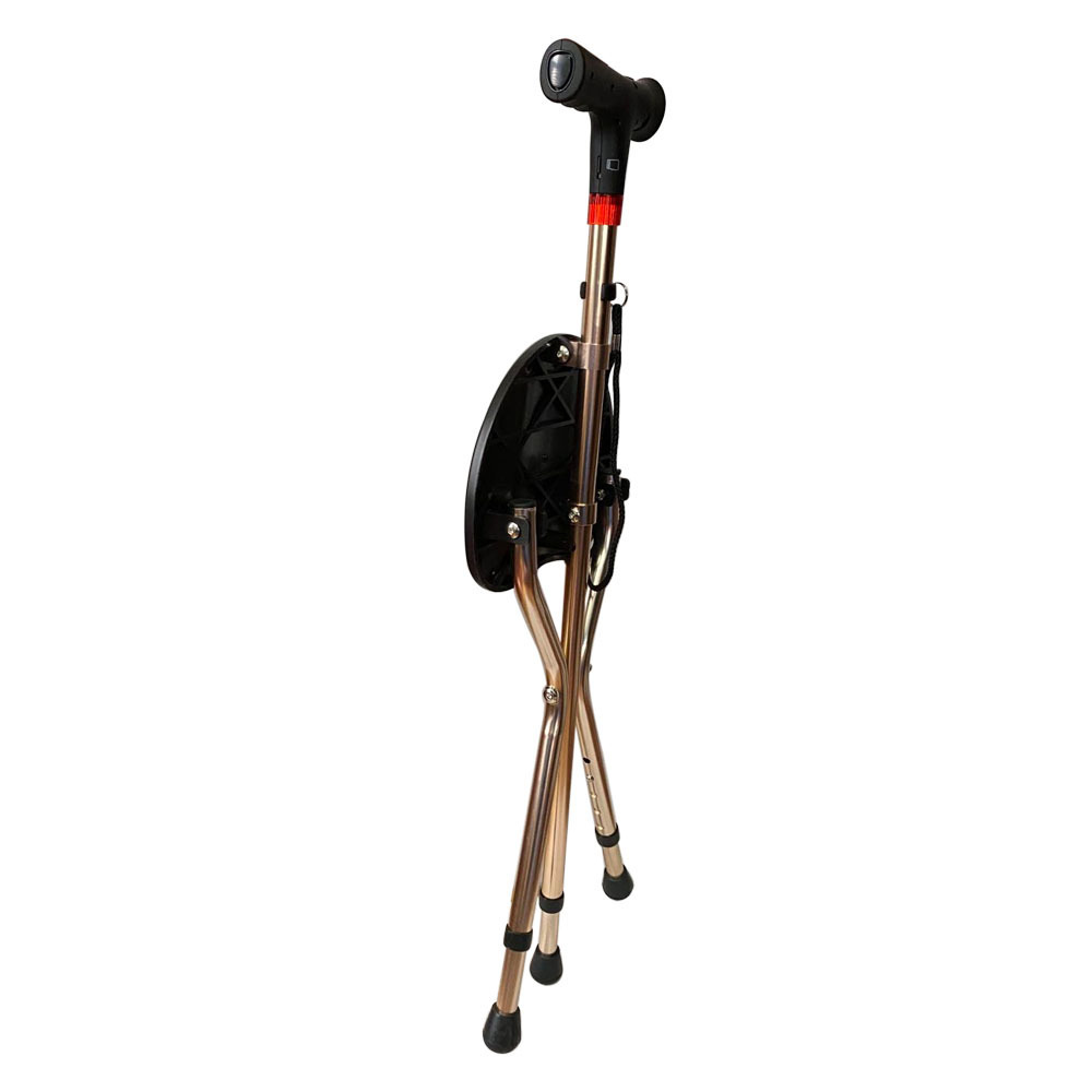 Rehabilitation Device Folding Cane Chair with Radio and Alarm Foldable Multifunctional Aluminum Crutches