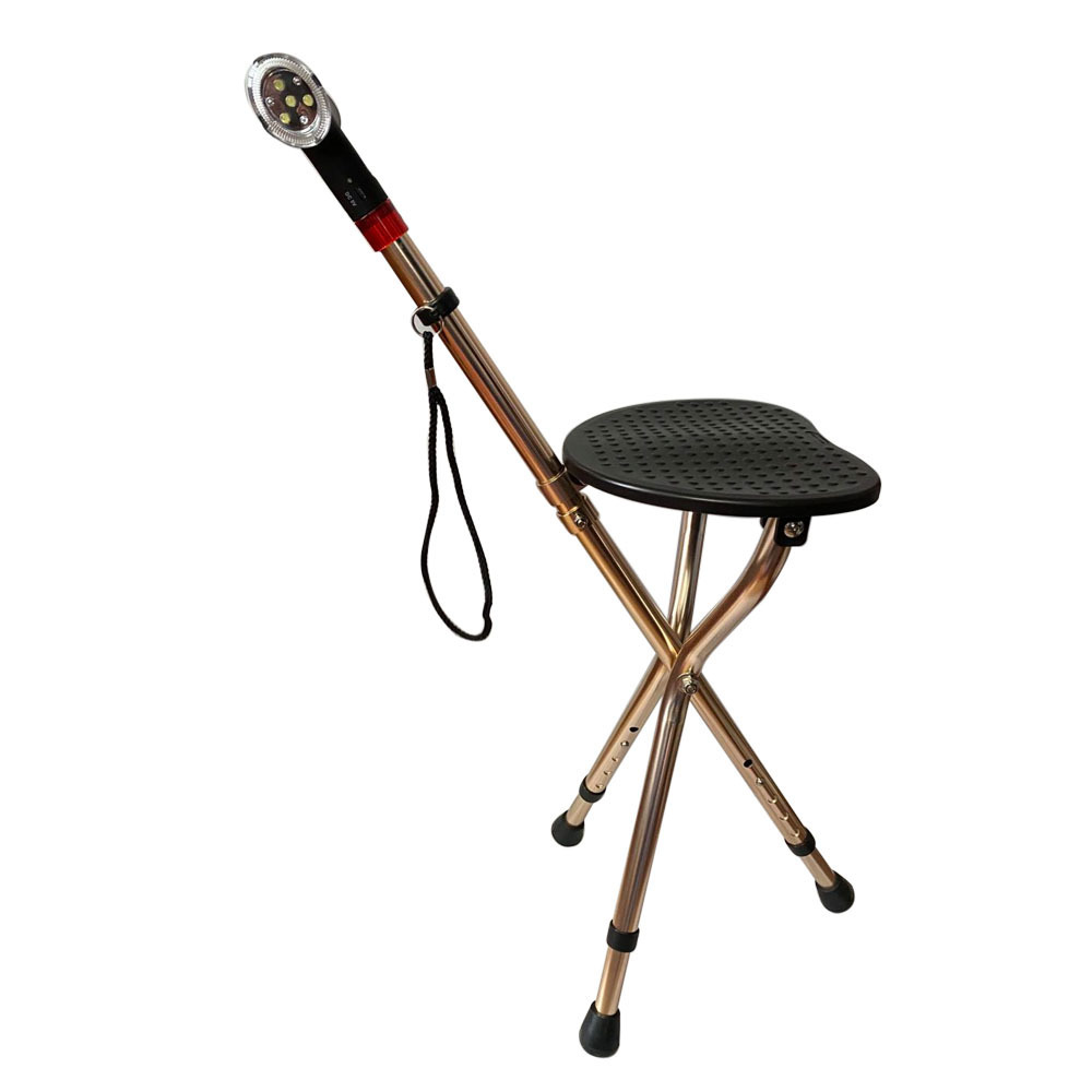 Rehabilitation Device Folding Cane Chair with Radio and Alarm Foldable Multifunctional Aluminum Crutches