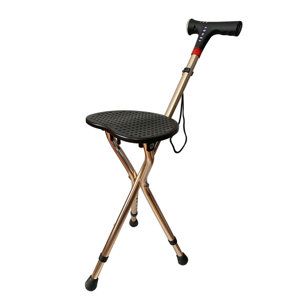 Rehabilitation Device Folding Cane Chair with Radio and Alarm Foldable Multifunctional Aluminum Crutches