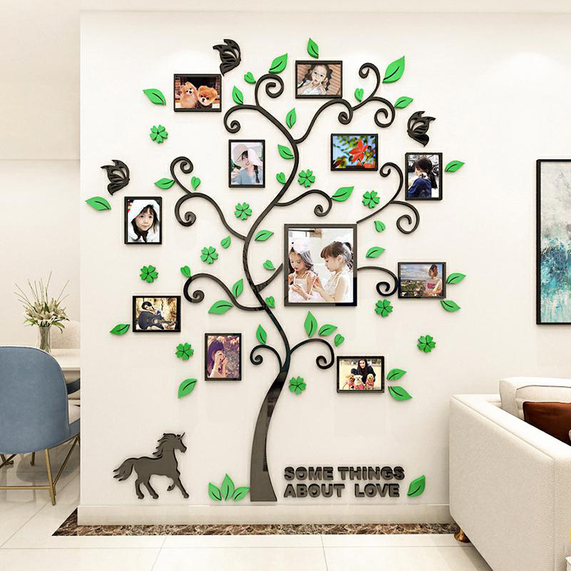 Self-adhesive Acrylic Red Tree Wall Sticker With Photo Frame For Living Room Home Decoration