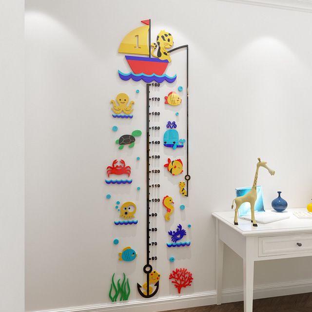 Cartoon Height Measurement Wall Sticker For Kids Rooms 3D Acrylic Self-adhesive Baby Wall Art Stickers