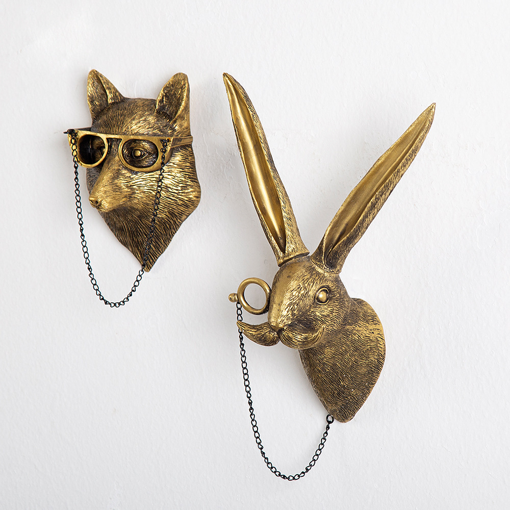 Antique Bronze Animal Head Pendant Home Decor Resin Craft Wall Hanging Decoration