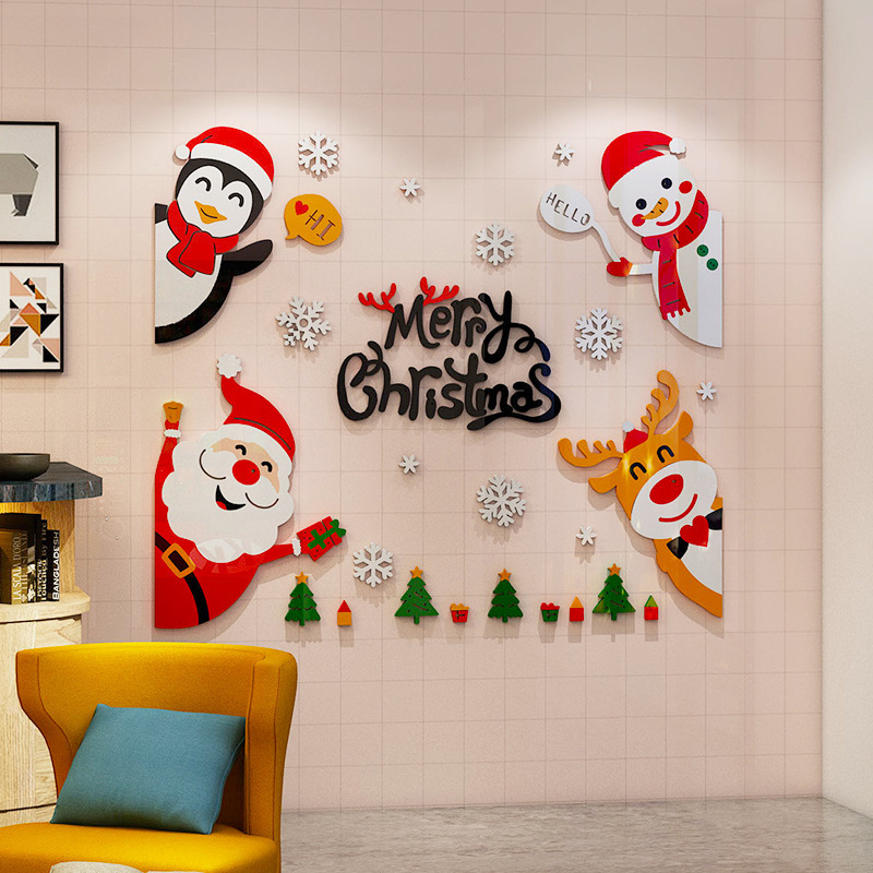 New Christmas Decorations For Wall Waterproof Self Adhesive Christmas 3D Acrylic Sticker For Room