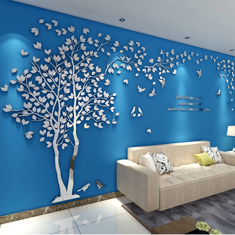 Large Beautiful Crystal Acrylic 3D Wall Sticker Tree For Room Walls Creative Home Decoration Wall Art