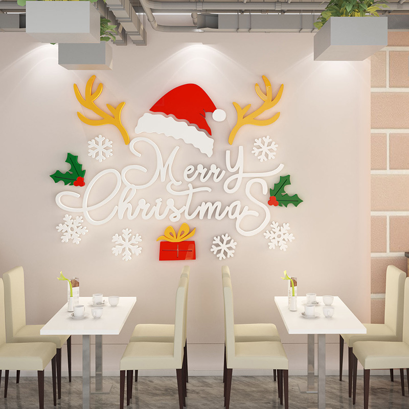 New Christmas Decorations For Wall Waterproof Self Adhesive Christmas 3D Acrylic Sticker For Room