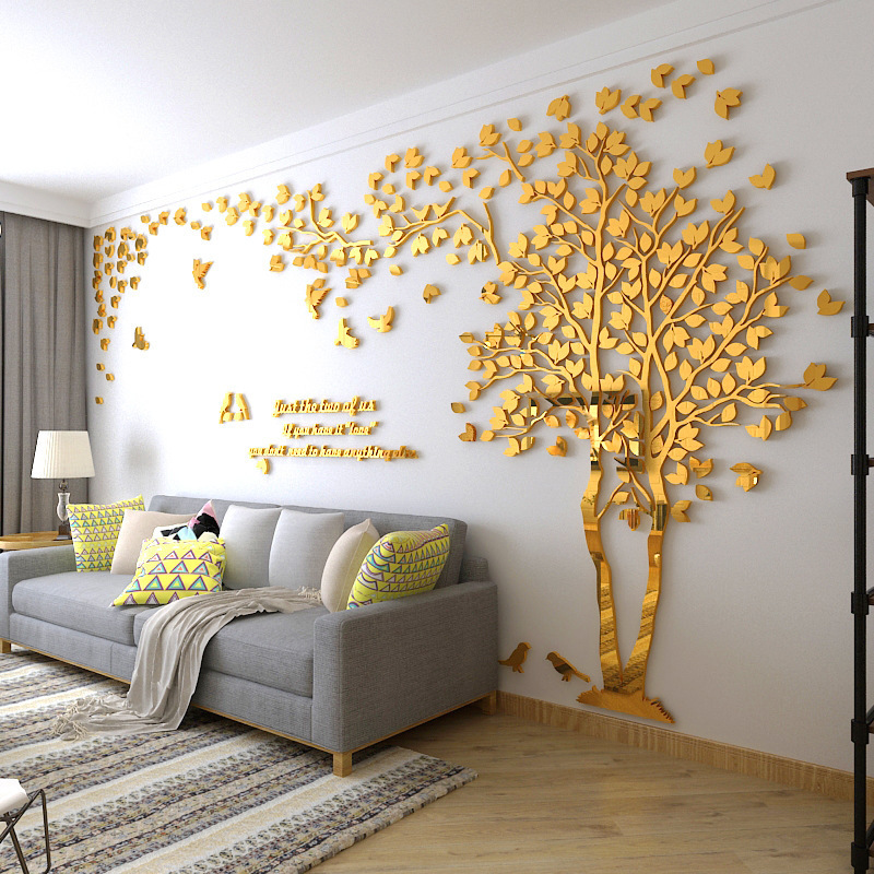 Large Beautiful Crystal Acrylic 3D Wall Sticker Tree For Room Walls Creative Home Decoration Wall Art