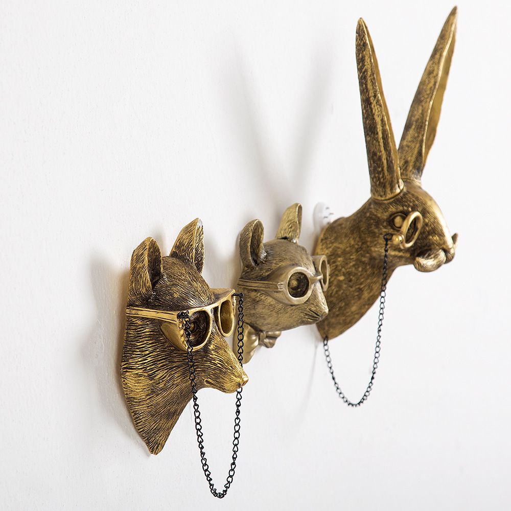 Antique Bronze Animal Head Pendant Home Decor Resin Craft Wall Hanging Decoration