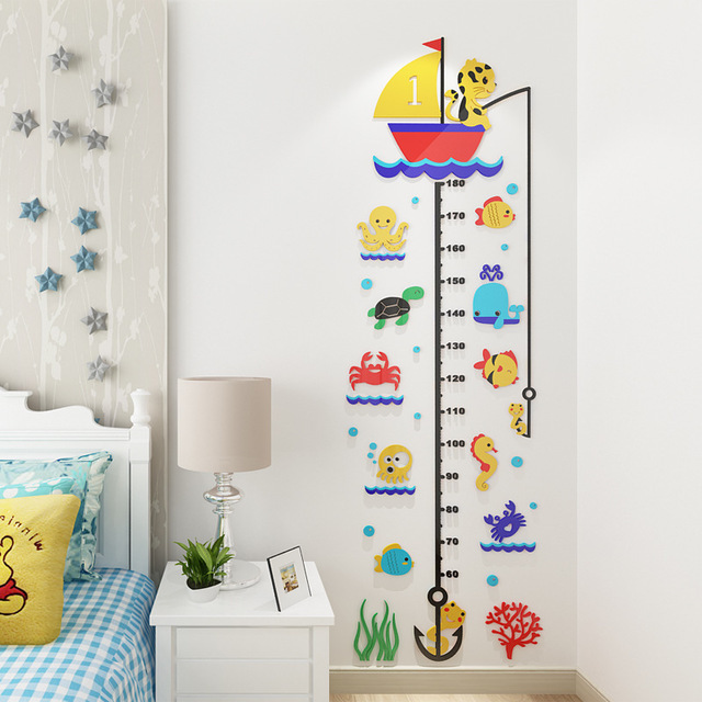 Cartoon Height Measurement Wall Sticker For Kids Rooms 3D Acrylic Self-adhesive Baby Wall Art Stickers