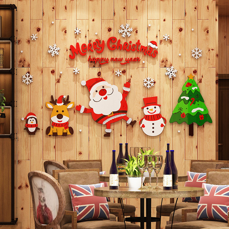 New Christmas Decorations For Wall Waterproof Self Adhesive Christmas 3D Acrylic Sticker For Room