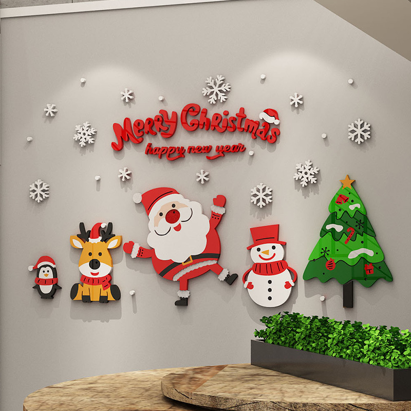 New Christmas Decorations For Wall Waterproof Self Adhesive Christmas 3D Acrylic Sticker For Room