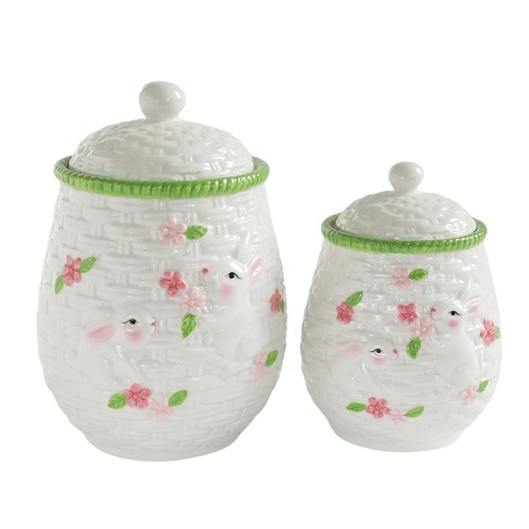 Elegant Ceramic Tea Pot Set with Bunny Design for Tea Lovers Includes Tea Cup Saucer Candy Storage Jar