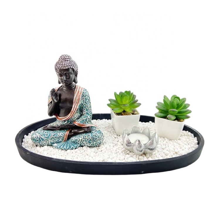 Home Decoration Resin Buddha head statue for Zen garden set includes white stone tea candle holder incense burner or Flower Pot