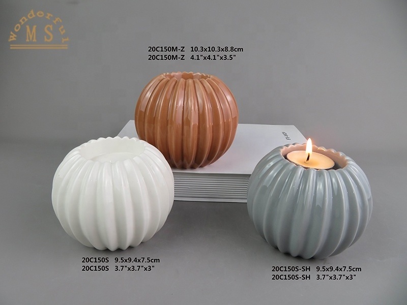 Stoneware cheap price ceramic pumpkin shaped candle holder candlestick tea light holder for home decoration gift