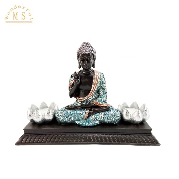 Home Decoration Resin Buddha head statue for Zen garden set includes white stone tea candle holder incense burner or Flower Pot