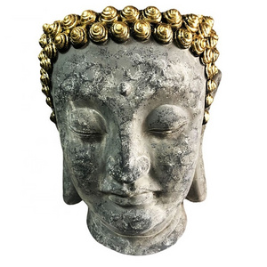 Antique Large Buddha Statue Head Pot Outdoor Flower Pot Zen Garden Decoration Hand Painting Color Fiberglass Gold or Silver