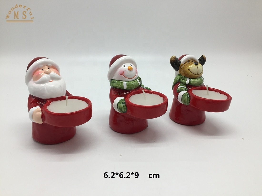 Xmas Candle Container Desktop Snowman Candle Vessels Santa Claus Ceramic Candle Holder for Home Decoration Christmas Ornaments G