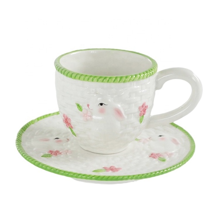 Elegant Ceramic Tea Pot Set with Bunny Design for Tea Lovers Includes Tea Cup Saucer Candy Storage Jar