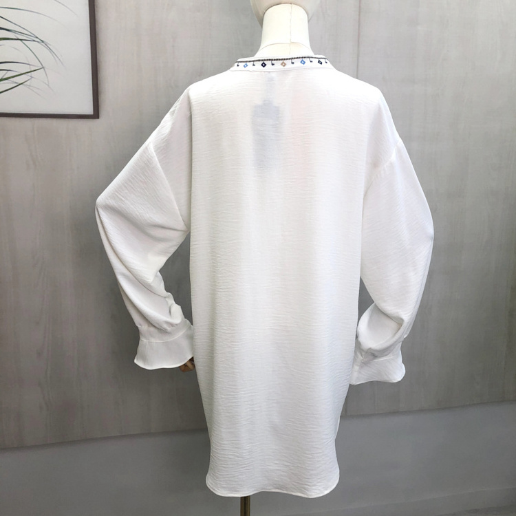 Women white color casual embroidery shirt flared sleeve turkey blouse