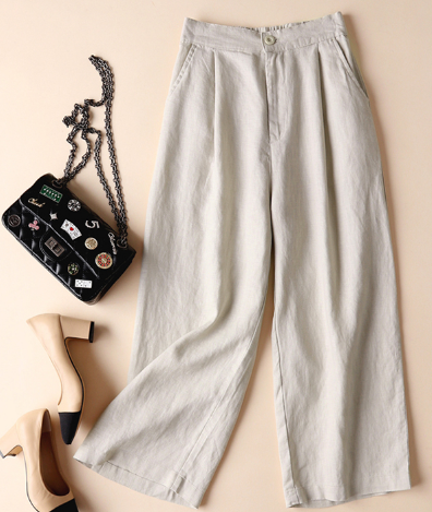 Spring and summer 2021 cotton and linen women's wide-leg pants linen thin casual pants loose nine cent pants women