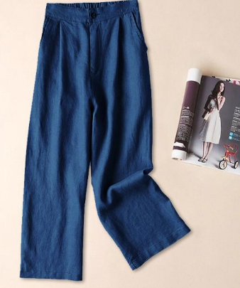 Spring and summer 2021 cotton and linen women's wide-leg pants linen thin casual pants loose nine cent pants women