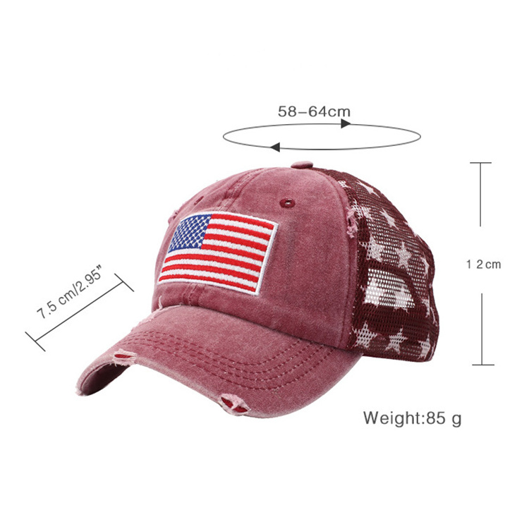 New American Flag Embroidery Baseball Cap Printed Five-star Mesh Sunscreen Breathable Sports Cap Trucker Hat