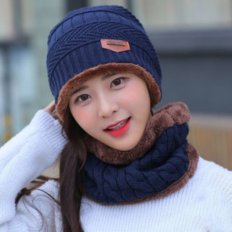 Winter Beanie Hat Scarf Set Warm Knit Hat Thick Fleece Lined Winter Cap Neck Warmer For Men Women