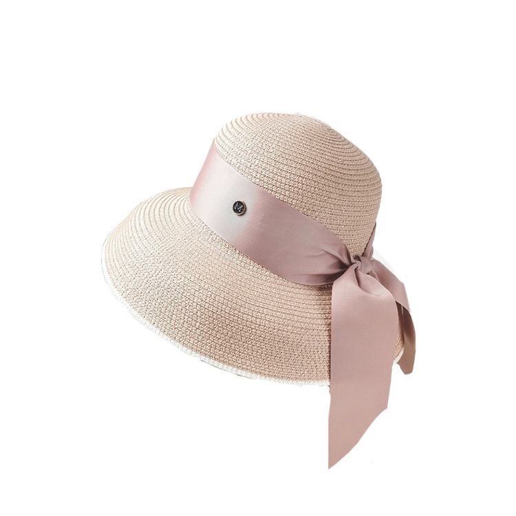 Summer Beach Sunshade Sunscreen Sun Hat Retro French Encrypted Women's Straw Hats With Satin Ribbon