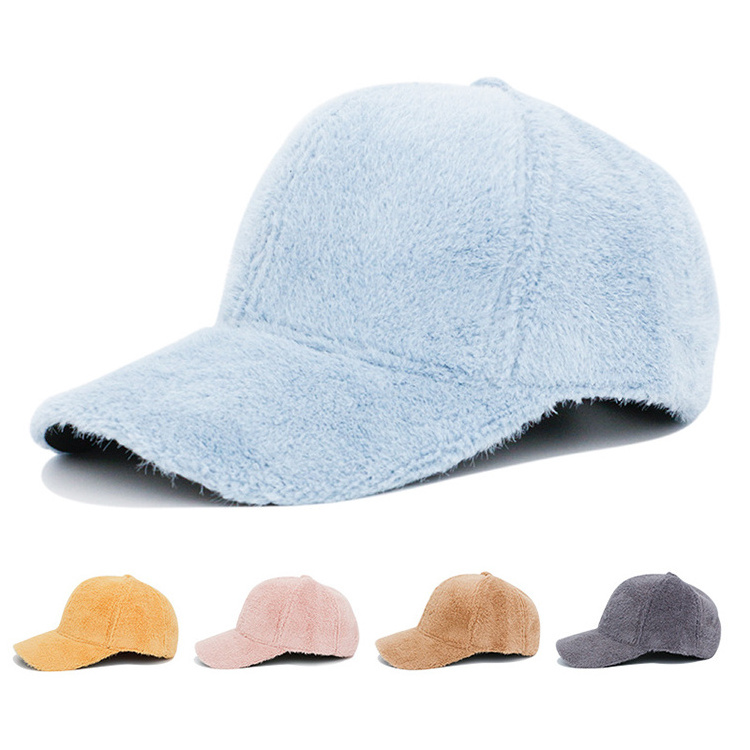 NEW Warm Thickened Imitation Rabbit Fur Winter Hat Fluffy Lamb Wool Baseball Cap