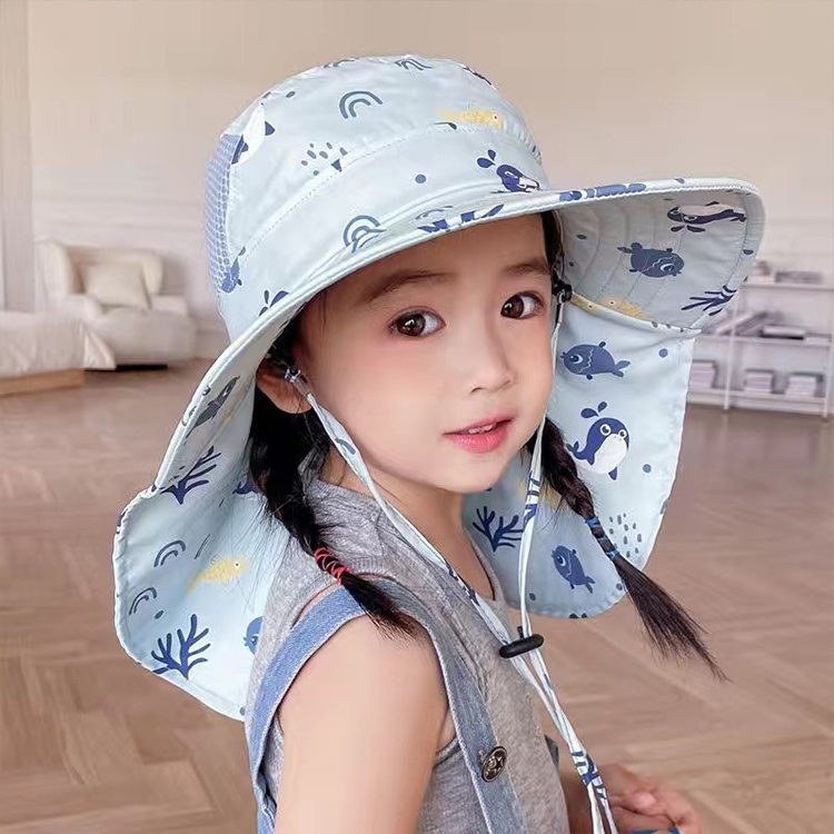 New Design Sunscreen UV Protection Cartoon Printing Toddler Fisherman Sun Hat Polyester Baby Children Kids Bucket Hat