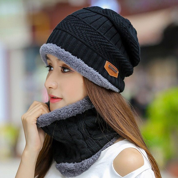 Winter Beanie Hat Scarf Set Warm Knit Hat Thick Fleece Lined Winter Cap Neck Warmer For Men Women