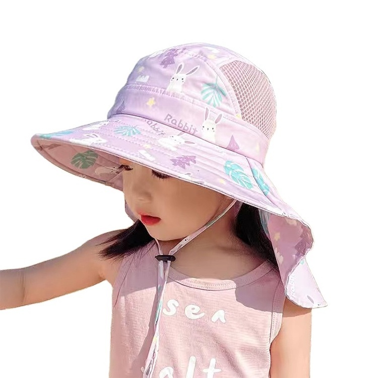 New Design Sunscreen UV Protection Cartoon Printing Toddler Fisherman Sun Hat Polyester Baby Children Kids Bucket Hat