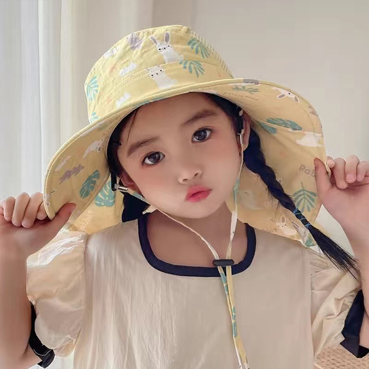 New Design Sunscreen UV Protection Cartoon Printing Toddler Fisherman Sun Hat Polyester Baby Children Kids Bucket Hat